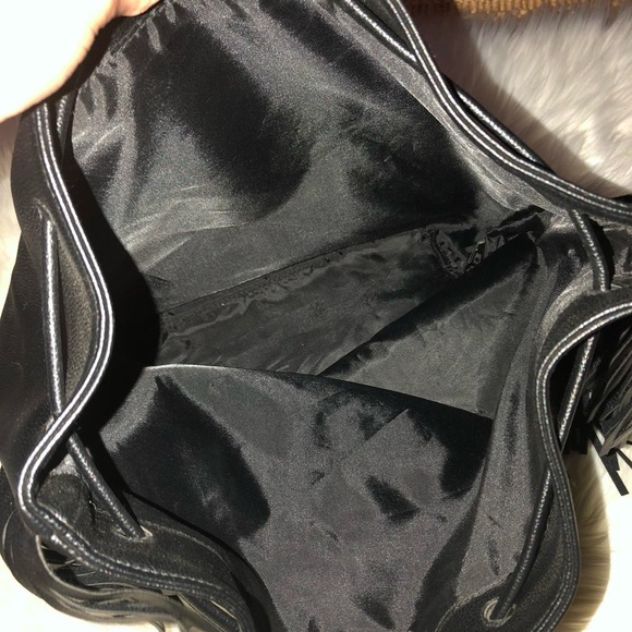 Victoria’s Secret - Black Faux Leather Fringe Drawstring Backpack - Picture 5 of 5
